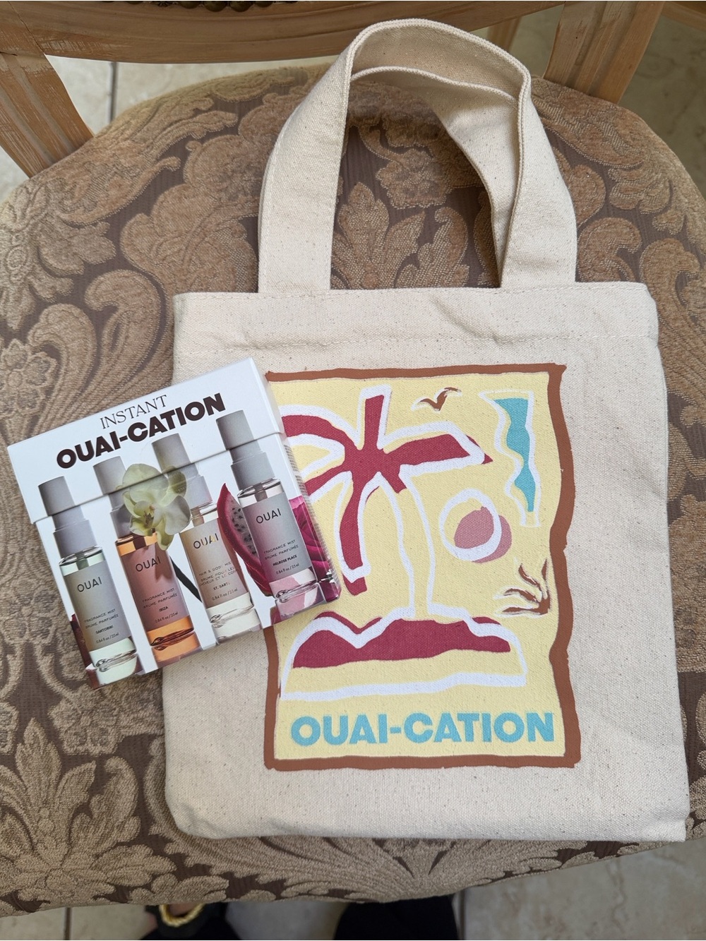OUAI-CATION-Set of 4/.84oz Hair & Body Mist Fragrances + Mini Canvas Promo Tote